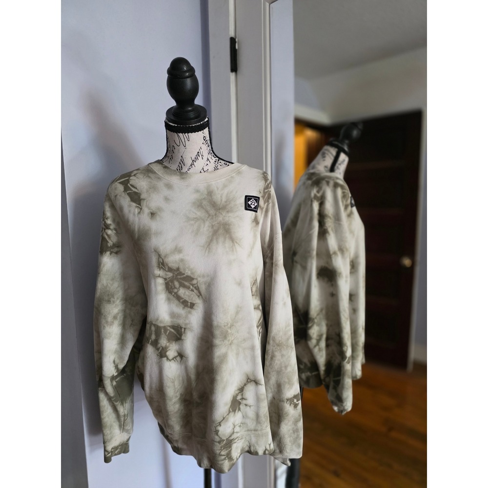 M22 Michigan‎ Tie Dye Crewneck Sweatshirt Olive Green Cream French Terry Large